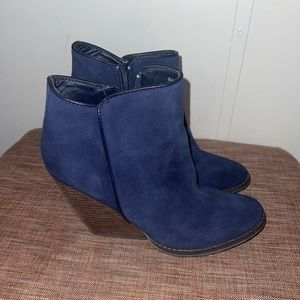 Blue suede booties